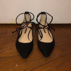Zara Tie Ballet Flats with Gold Accent